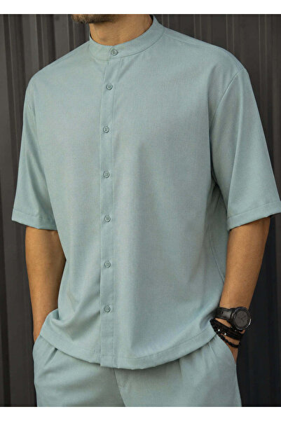HENRY CLOTHING Ανδρικό κοντομάνικο πουκάμισο μάο - Μέντα 9-146