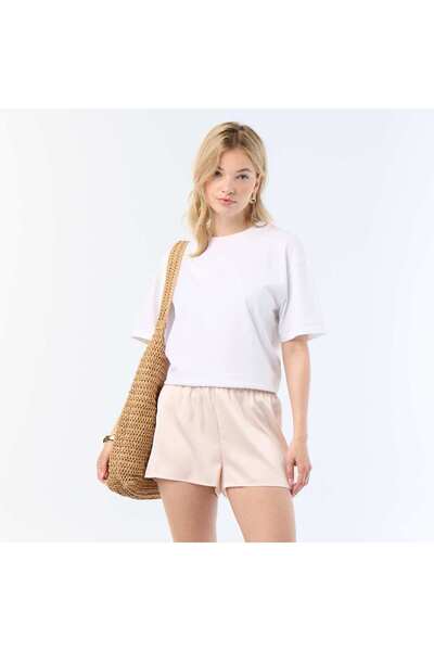 KIABI Satin Shorts With Lace Trim Pink