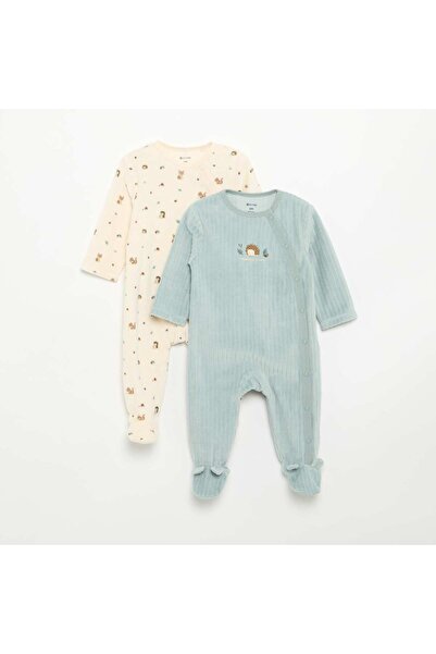 KIABI 2-Pack Velvet Footed Sleepsuits Blue
