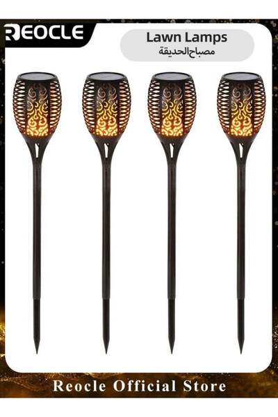 REOCLE 4 Pack Solar Lights for Outdoor Use Flickering Flame Solar Lights for ...