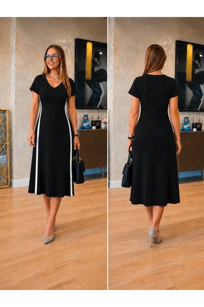 Modayakamoz Women's short sleeve v-neck midi dress with side stripe detail in...