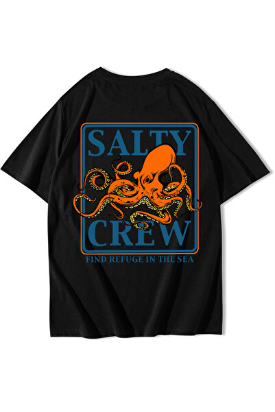 BRZ COLLECTION Unisex Oversize Octopus T-shirt Siyah