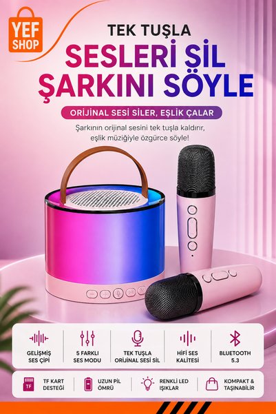 YEF SHOP RGB Işıklı Bluetooth 5.3 Karaoke Hoparlörü Çift Kablosuz Mikrofonlu ...