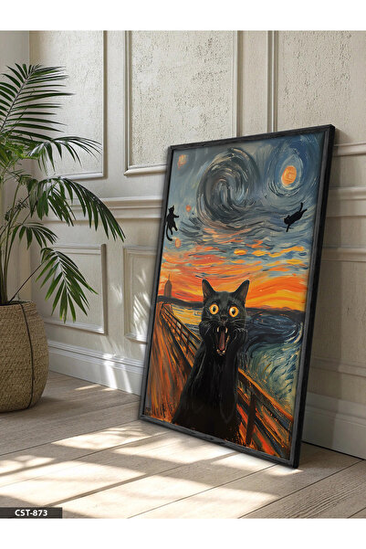 Evinemoda Black Cat Screaming One-Piece Wooden Framed Painting
