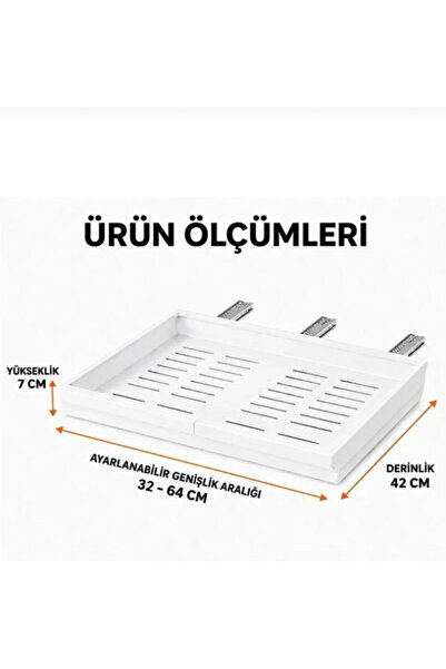Turkco Ayarlanabilir Teleskopik Mutfak Dolabı İçi Çekmece Rafı 32-64 cm – Sür...
