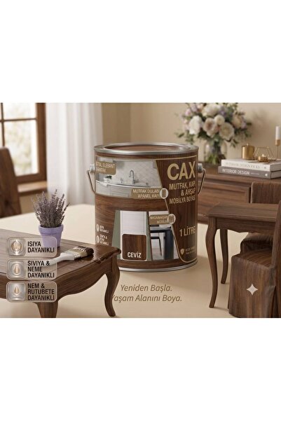 caxcolors CAX Ahşap Ve Mobilya Boyası 1 Litre - Masa, Sehpa, Mutfak Dolabı Ve...