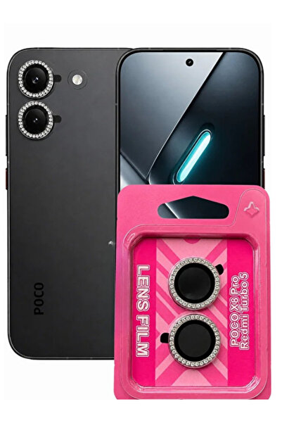 CaseTechnoo Poco X8 Pro Uyumlu Taşlı Parlak Kamera Lens Koruyucu