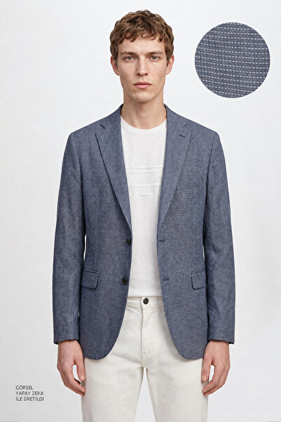 ALTINYILDIZ CLASSICS Jachetă blazer din lână albastră pentru bărbați, slim fi...