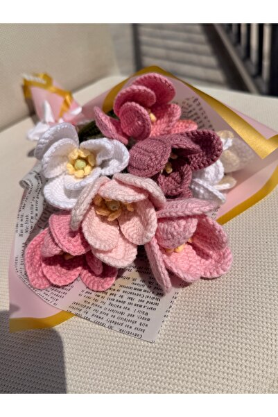 Melanj Craft Pembe Renklerde Örgü Lale Çiçek Buketi