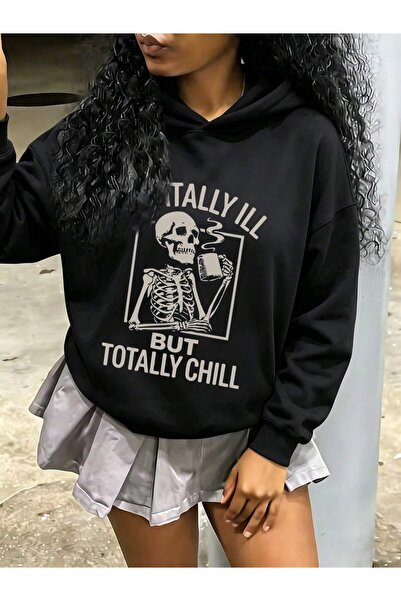 SVART WEAR Детски суичър с качулка с принт  "Totally Chill ", от пениран паму...