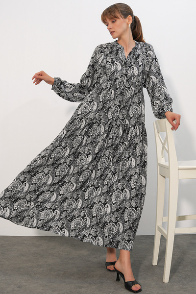 Merterium Women's Patterned Long Hijab Dress 1155 - A.White