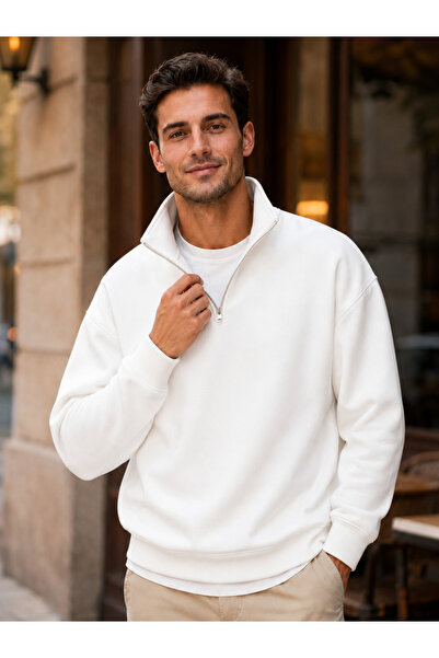 FAVORİST Men's Compact Combed Cotton Stand Collar Hooded Sweatshirt