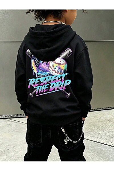 SVART WEAR Детски суичър с качулка с принт  "Respect The Drip ", от пениран п...