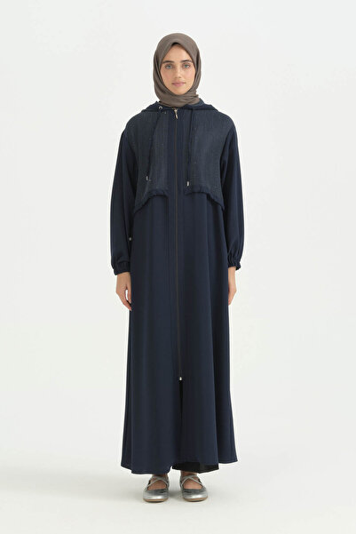 Nihan Sequin Mesh Detailed Ferace - Navy Blue