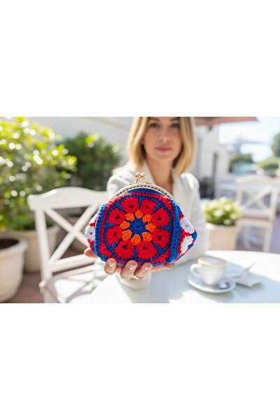 B BUL AKSESUAR Handmade Crochet Flower Motif Coin Purse Colorful Mini Wallet ...