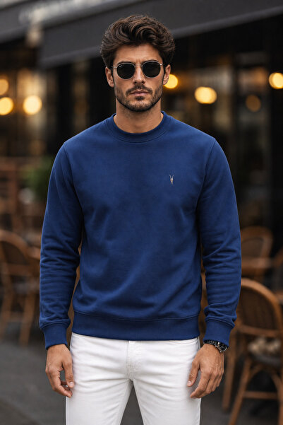 MAXIMILLIAN Men's Indigo Basic Crew Neck Relaxed Sweatshirt