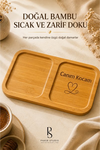 PakerStudio Paker Studio My Dear Husband Written 2-Compartment Laser-Engraved Bamboo Coffee Presentation Stand