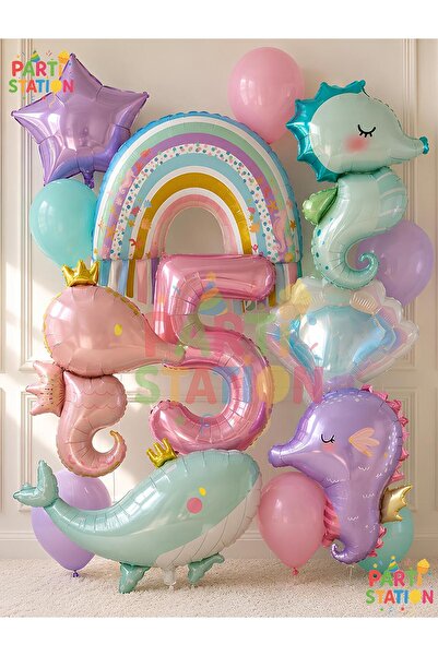 Parti Station Mermaid Concept Balloon Set 5 Years Old - 14 Piece Extra Large ...