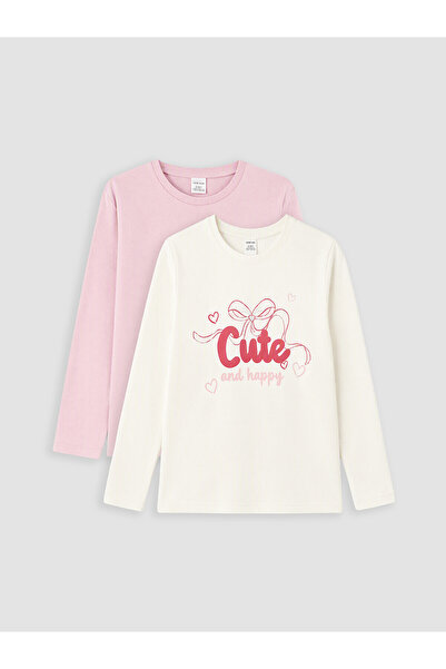 LC Waikiki Lcw Kids Pink Crew Neck Printed Girls' 2-Piece T-Shirt