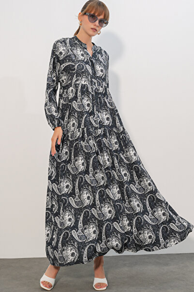 Merterium Women's Patterned Long Hijab Dress 1155 - White