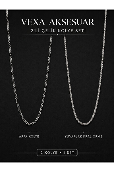 Vexa Aksesuar 2-Piece Steel Necklace Set 316L Tarnish-Resistant Steel Barley ...