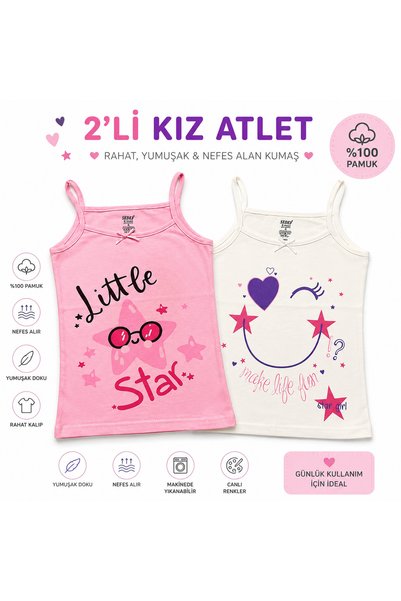 2li kız çocuk atlet tişört pamuklu iç çamaşırı renkli