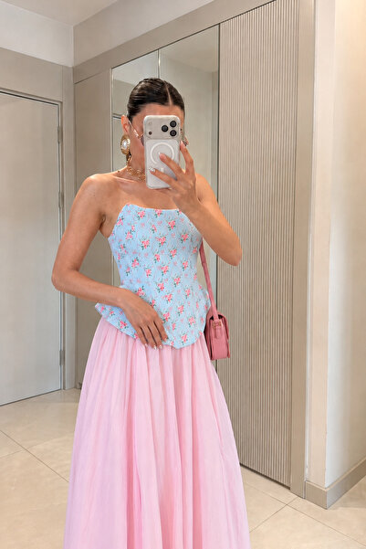 Gizem Ecemiş Loleta Bebe Mavi Çiçekli Korse Büstiyer