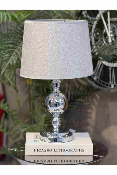 Hinora Home Metal Küre Detaylı Dekoratif Abajur – Kumaş Başlıklı Şık Masa ve ...