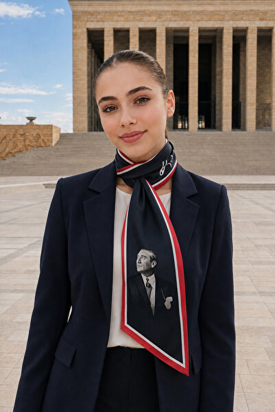 tarzınısec Ataturk Black Red Striped Tie with Atatürk's Photograph and Signat...