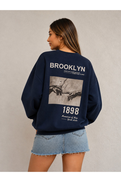 ZAVIXO Unisex Brooklyn 1898 New York Printed Oversize Crew Neck Vintage Back ...