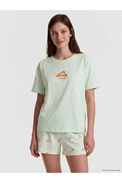 LC Waikiki Lcw Dream Green Printed Women's Shorts Pajama Set