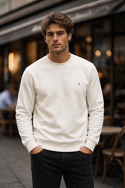 MAXIMILLIAN Men's White Basic Crew Neck Relaxed Sweatshirt