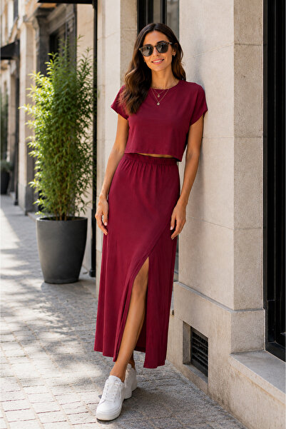 moda wanilia Giy Çık Elegance |   Women's Viscose Crop Blouse and Slit Long S...