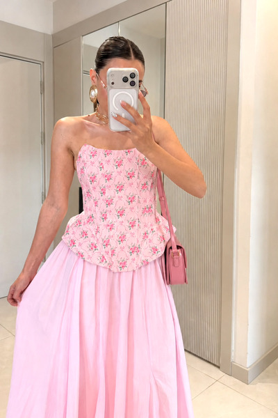 Gizem Ecemiş Loleta Toz Pembe Çiçekli Korse Büstiyer
