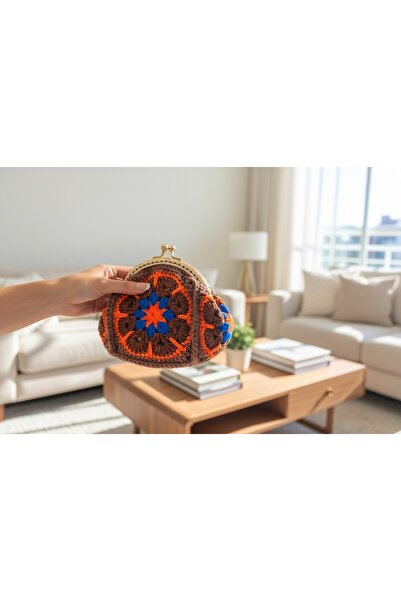 B BUL AKSESUAR Handmade Crochet Flower Motif Coin Purse Colorful Mini Wallet ...