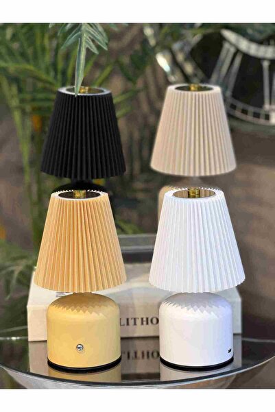 Hinora Home Modern Pileli Şapkalı Mini Masa Lambası – Dekoratif Kablosuz Abaj...