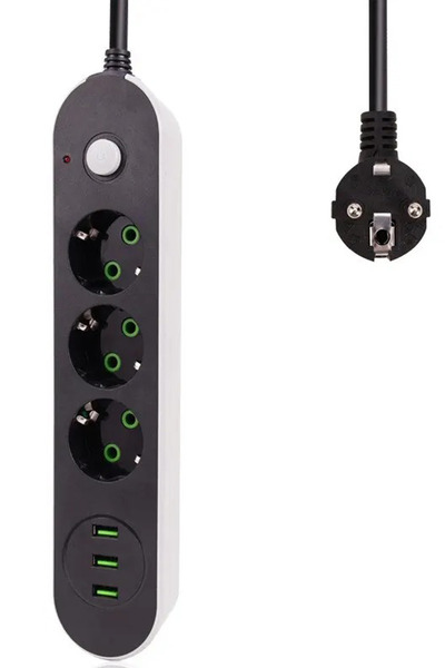 MOBEE Akım Korumalı Grup Priz 3 Lü Ve 3 Usb Şarj Portu Kesintilere Karşı Akım Korumalı Priz 2 Metre Akım Korumalı