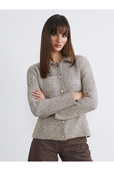 LC Waikiki Rmz Gi̇yi̇m Farkiyla Devrik Roba Collar Women's Knitwear Cardigan