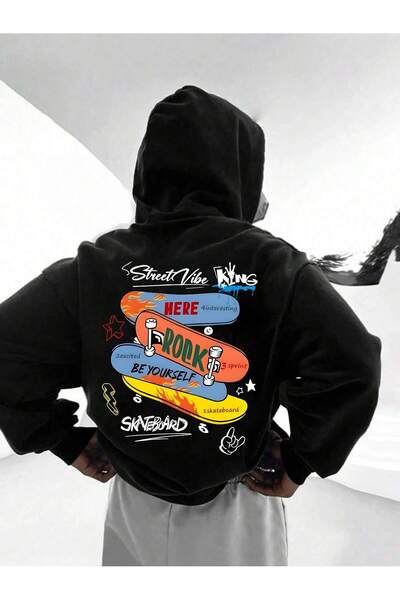 SVART WEAR Hanorac cu glugă pentru copii, cu imprimeu skateboard, din bumbac ...