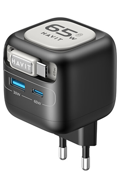 Havit UC253 65W GaN Hızlı Şarj Adaptörü Geri Çekilebilir Kablolu PD Type-C - ...