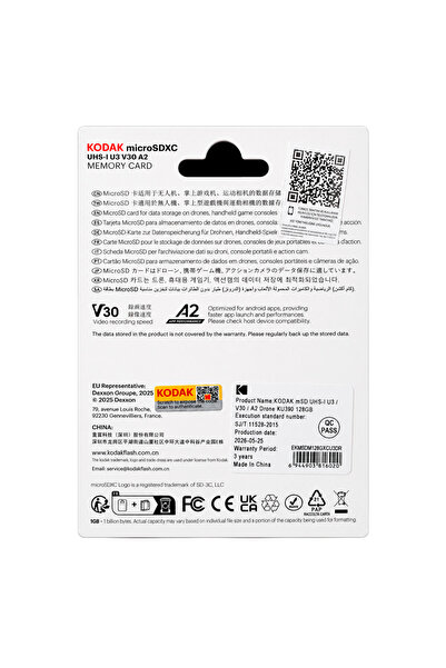 Kodak 128GB Micro SD UHS-I U3/V30/A2 Drone İçin KU390