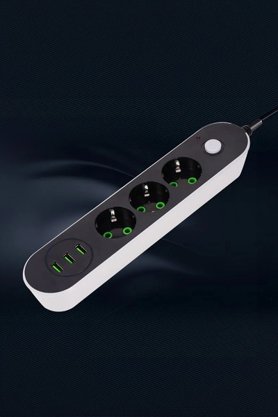 MOBEE Akım Korumalı Grup Priz 3 Lü Ve 3 Usb Şarj Portu Kesintilere Karşı Akım Korumalı Priz 2 Metre Akım Korumalı