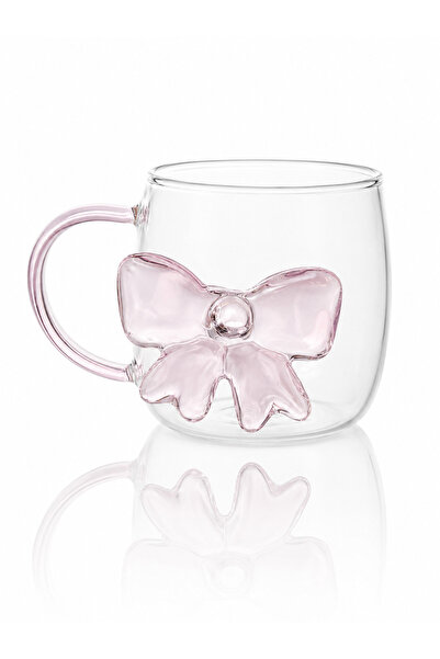 ARVALE Lunessa Pink Bow Glass Mug – Transparent Glass Tea and Coffee Cup – De...
