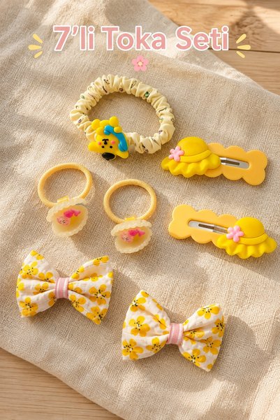 morbella Girl's Hair Clip 7-Piece Hair Accessory Set Bow Snap Rubber Clip Sch...