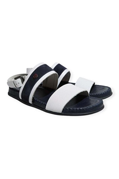 FRANCO CALVANI Dark Blue Genuine Leather Men's Slippers