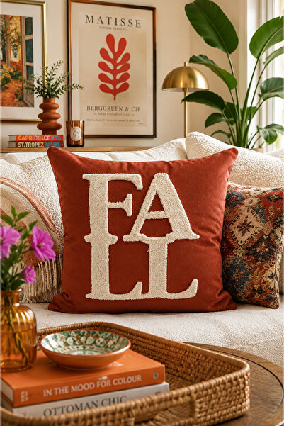 Pilloveland Punch Embroidered Throw Pillow Cover - 43*43 cm - Kiremit Fall - ...