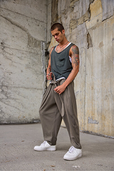 Superbluemexico Men's Belted Loose Shalwar Trousers