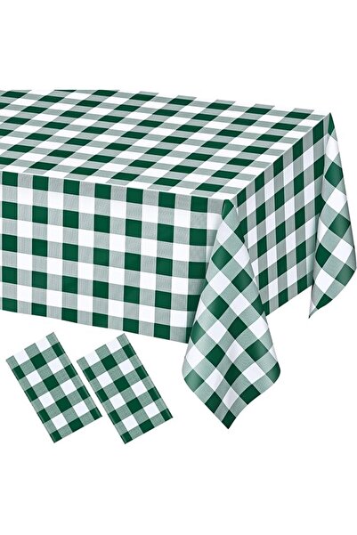 GENERAL Wenenk Rectangular Plastic Tablecloths Checkered Pattern Green and Wh...