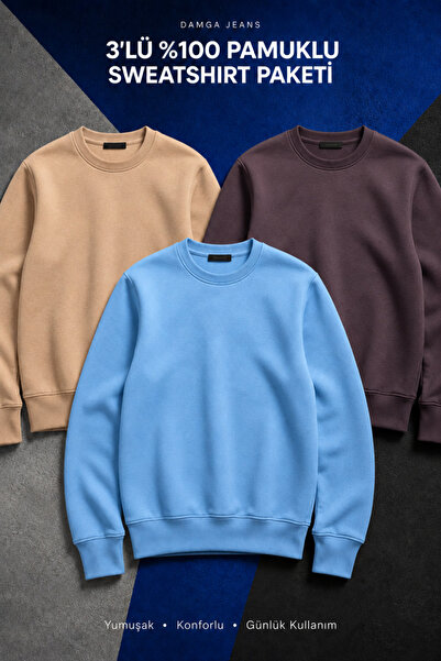 DAMGA JEANS 3 Pieces Men's Cotton Casual Basic Winter Sweatshirt