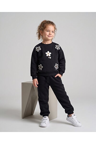 Ege Bebek Girl's Winter 3-Strand Embroidered Floral Embroidered Tracksuit Set...